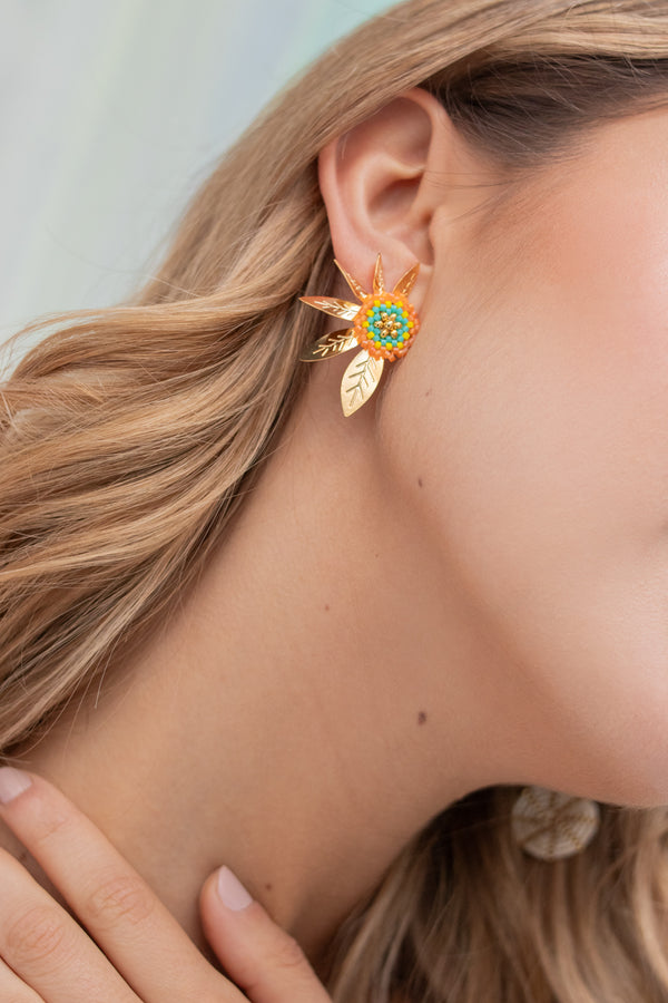 Aretes Flor Bronce Naranja