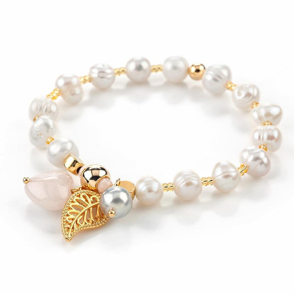 Pulsera Perlas Hojitas